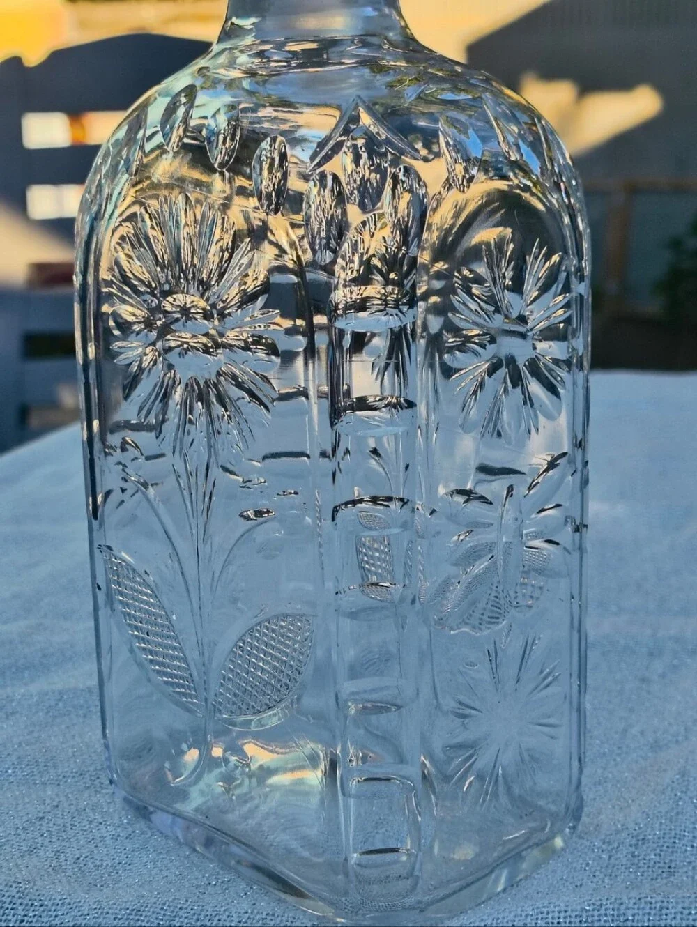 Whitefriars? Spanish Cut Glass Decanter with Floral Detailing